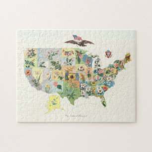 Puzzle Mapa de flores antiguas del estado de Estados Unid