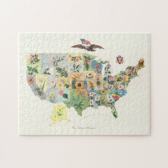 Puzzle Mapa de flores antiguas del estado estadounidense  (Horizontal)