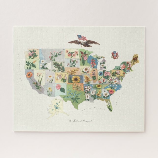 Puzzle Mapa de Flores de Estados Unidos - Nuestro Bouquet (Horizontal)