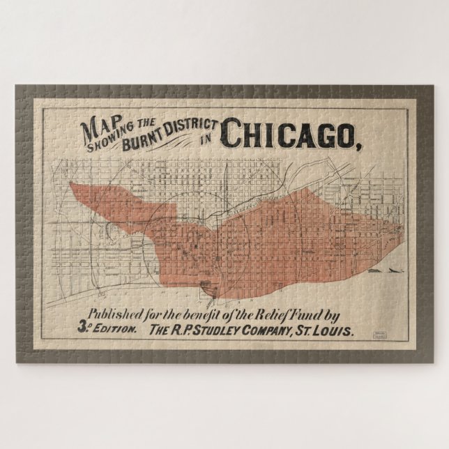 Puzzle Mapa de Fuego Grande de Chicago de época, 1871 (Horizontal)