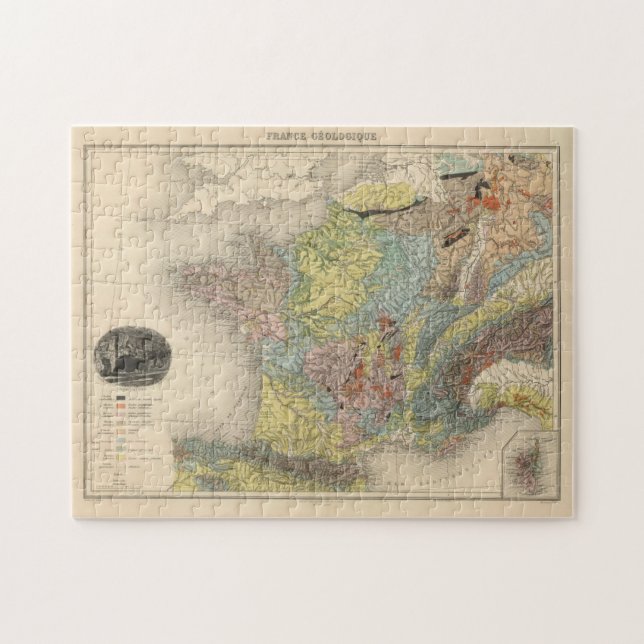 Puzzle Mapa de geología vintage de Francia (1892) (Horizontal)