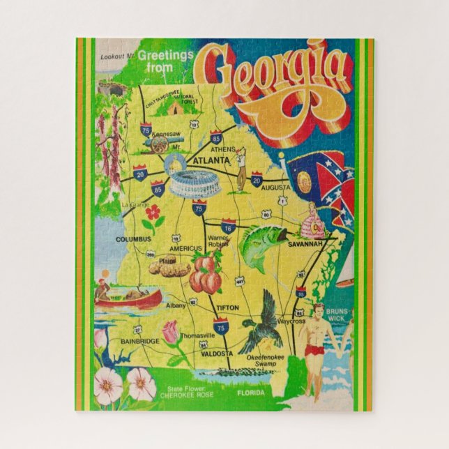 Puzzle Mapa de Georgia ilustrado de época (Vertical)