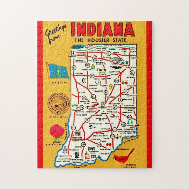 Puzzle Mapa de Hoosier de Indiana (Vertical)