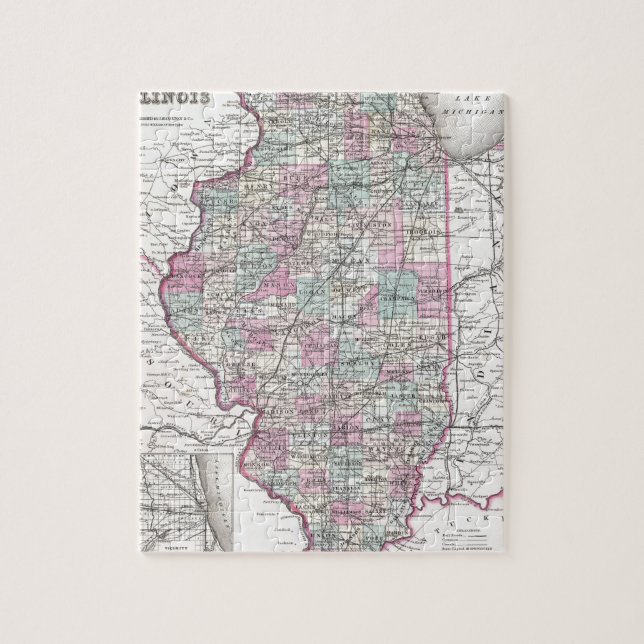 Puzzle Mapa de Illinois, José Hutchins Colton (Vertical)