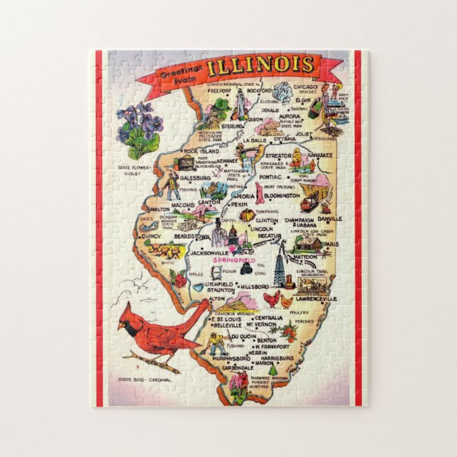 Puzzle Mapa de Illinois Vintage (Vertical)