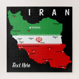 Puzzle Mapa de Irán con bandera y emblema
