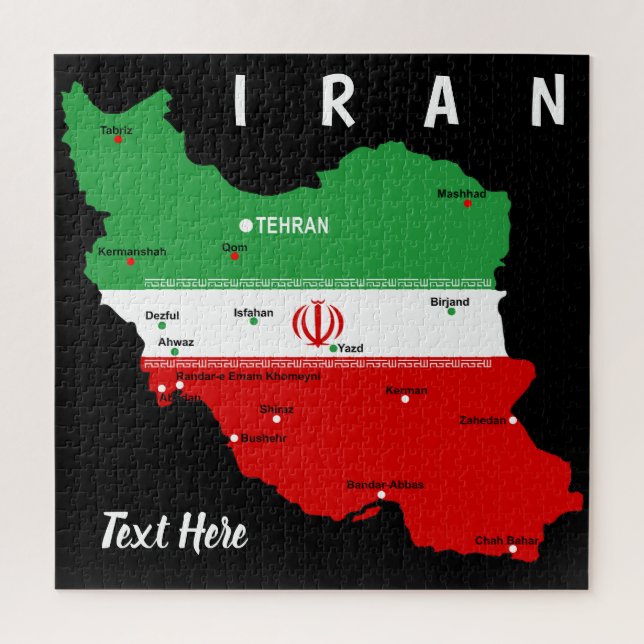 Puzzle Mapa de Irán con bandera y emblema (Vertical)