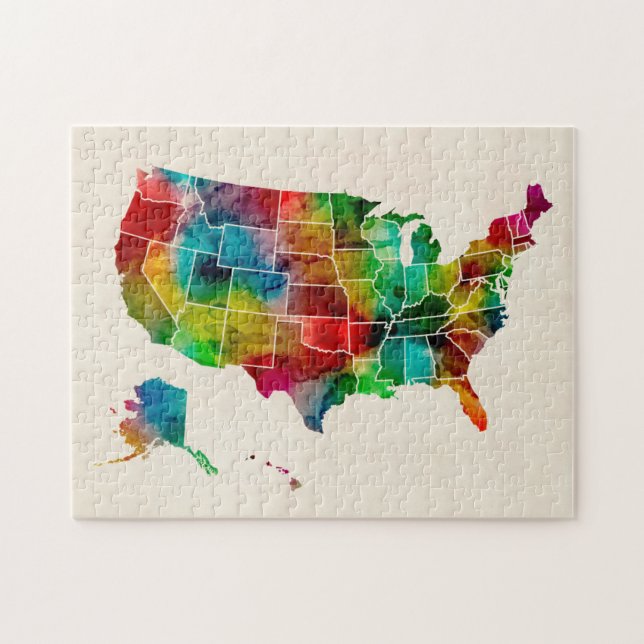 Puzzle Mapa de la acuarela de Estados Unidos (Horizontal)