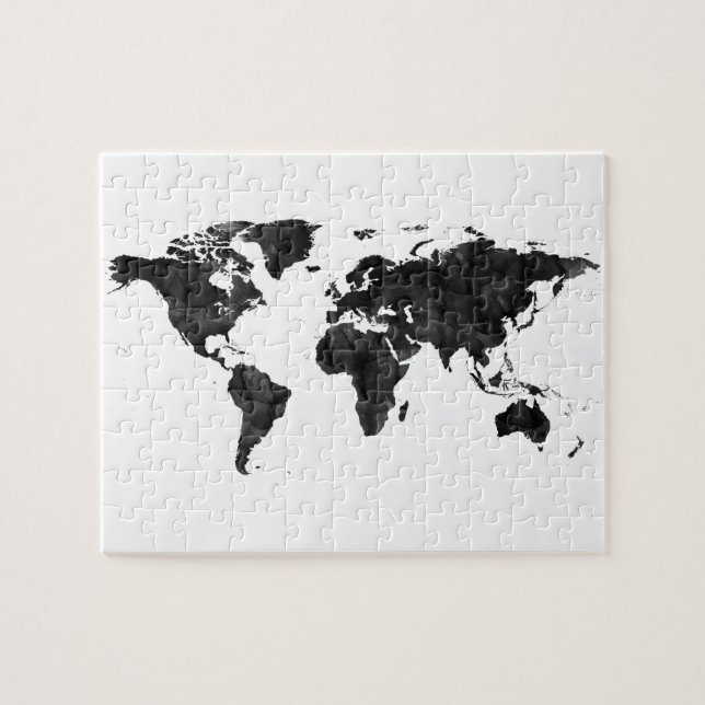 Puzzle Mapa de la acuarela negra mundial (Horizontal)