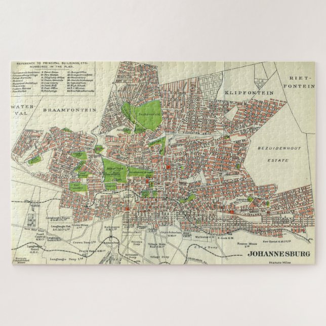 Puzzle Mapa de la Antigua Johannesburgo Sudáfrica (1913) (Horizontal)