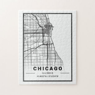 Puzzle Mapa de la ciudad de Chicago   Dibujo Minimalista 