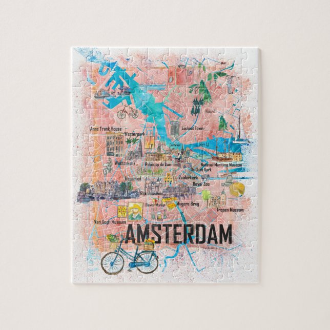 Puzzle Mapa de la ciudad de Iccónica limpia de Ámsterdam  (Vertical)