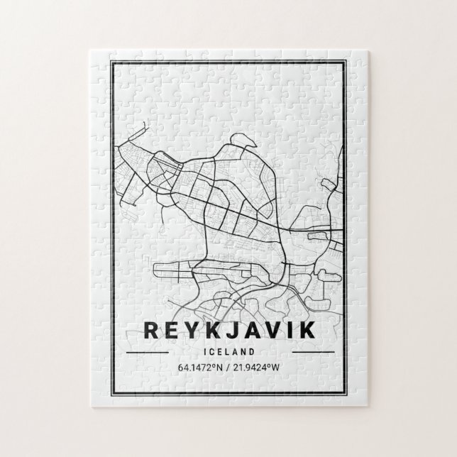 Puzzle Mapa de la ciudad de Islandia de Reykjavik | Arte  (Vertical)