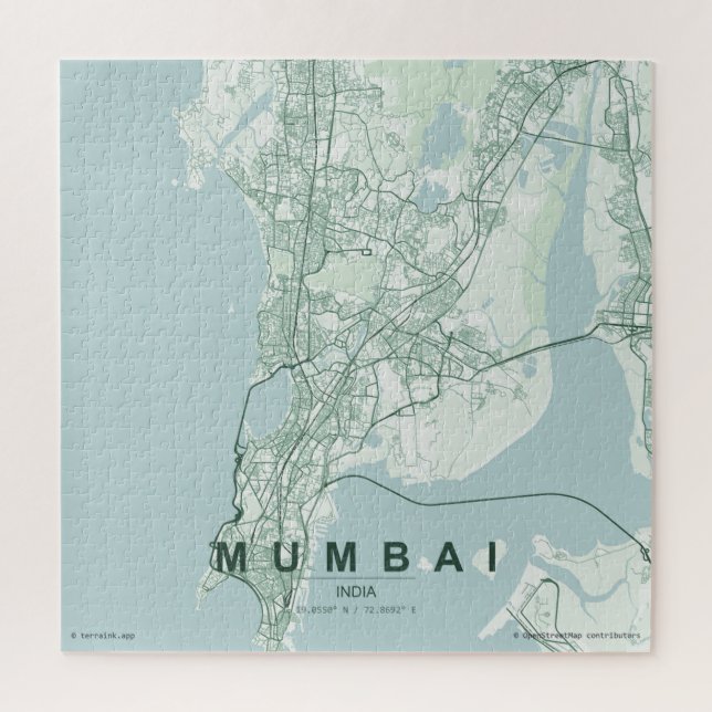 Puzzle Mapa de la ciudad de Mumbai India Diseño Mínimo (Vertical)