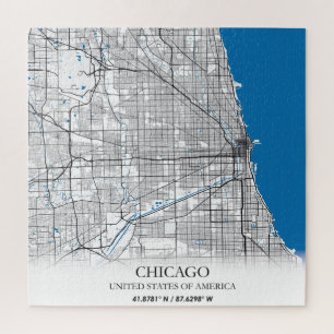Puzzle Mapa de la ciudad de viajes de Chicago Illinois US