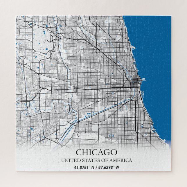 Puzzle Mapa de la ciudad de viajes de Chicago Illinois US (Vertical)