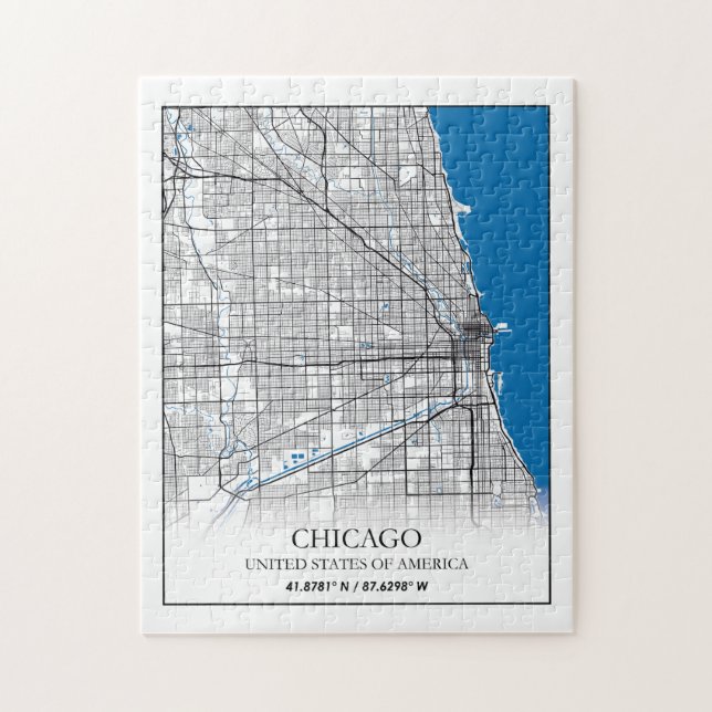 Puzzle Mapa de la ciudad de viajes de Chicago Illinois US (Vertical)