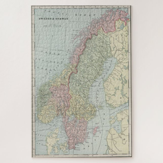 Puzzle Mapa de la época de Noruega y Suecia (1901) (Vertical)