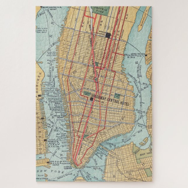 Puzzle Mapa de la época de Nueva York (1900) (Vertical)