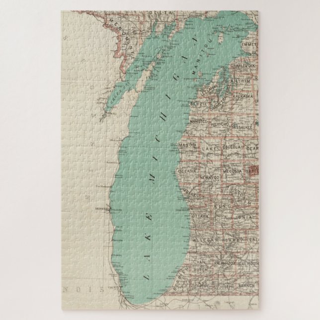 Puzzle Mapa de la época del lago Michigan (1888) (Vertical)