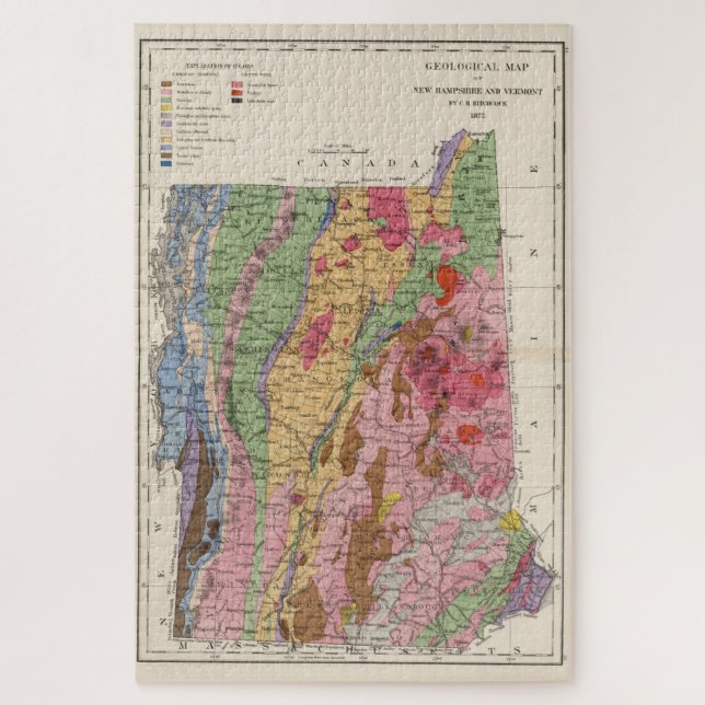 Puzzle Mapa de la geología de Nueva Hampshire y Vermont (Vertical)