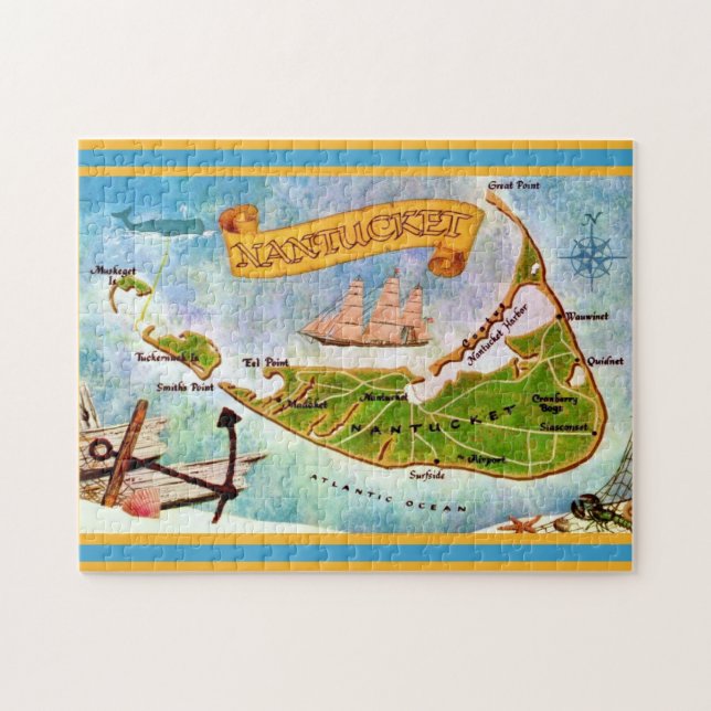 Puzzle Mapa de la isla Nantucket 11x14 (Horizontal)