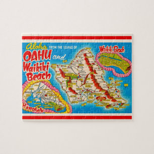 Puzzle Mapa de la playa Oahu Wikiki 8x10