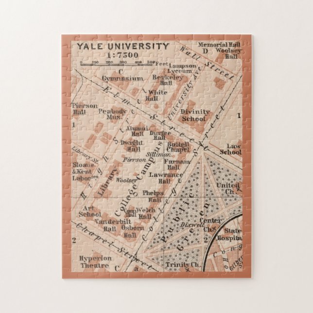 Puzzle Mapa de la Universidad de Yale 11x14  (Vertical)