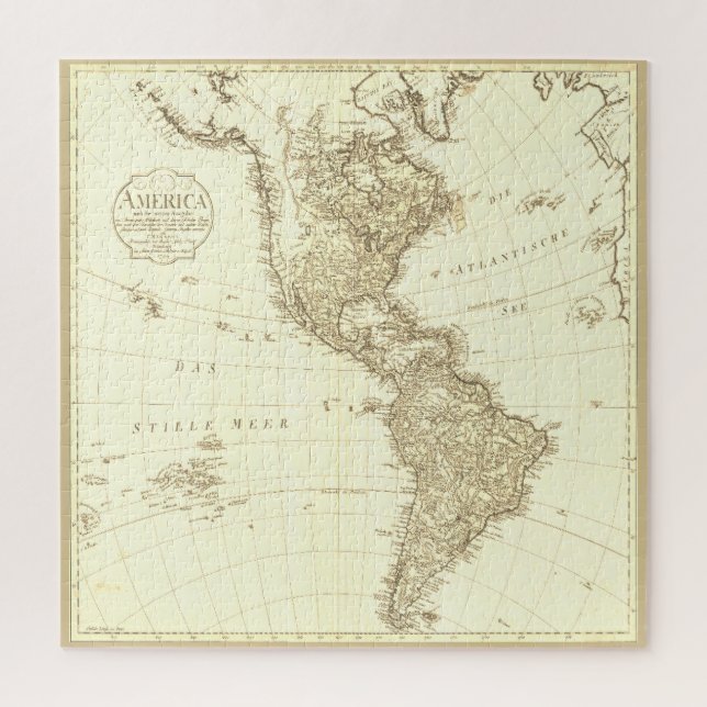 Puzzle Mapa de las Américas de 1796, versión de Sepia (Vertical)