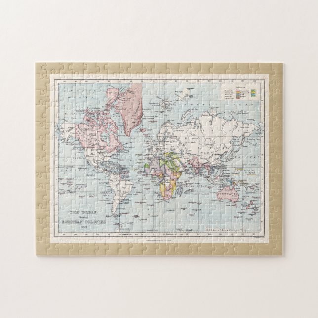 Puzzle Mapa de las antiguas colonias europeas de 1908 (Horizontal)