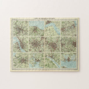 Puzzle Mapa de las ciudades de Inglaterra y Escocia (1922