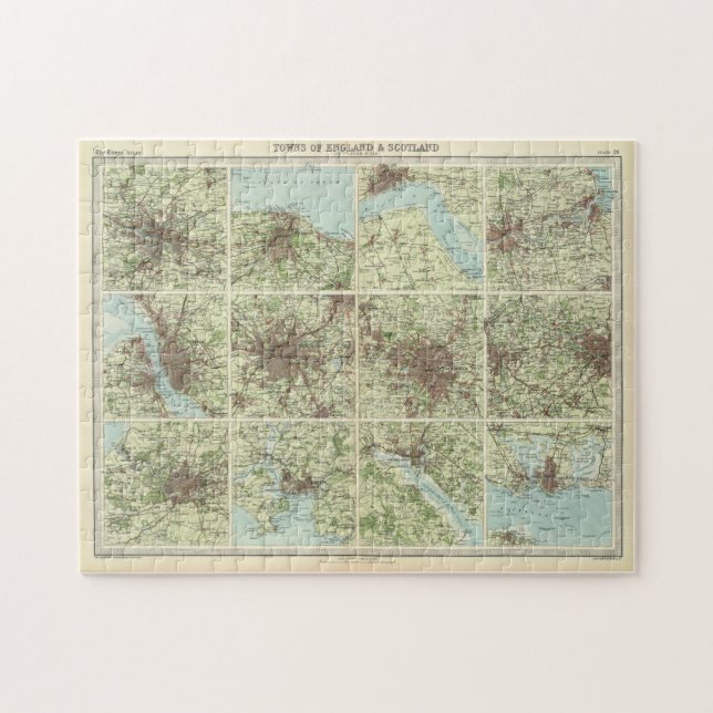 Puzzle Mapa de las ciudades de Inglaterra y Escocia (1922 (Horizontal)
