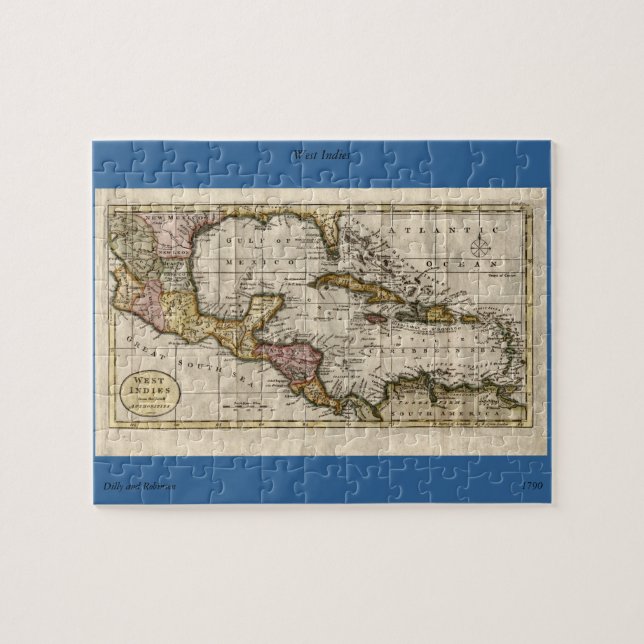 Puzzle Mapa de las Indias Occidentales de 1790 de Dilly y (Horizontal)