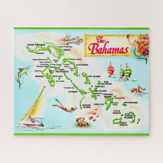 Puzzle Mapa de las islas Bahama antiguas (Horizontal)