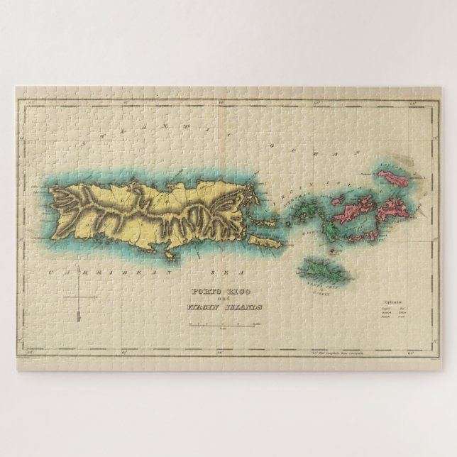 Puzzle Mapa de las Islas Vírgenes y Puerto Rico (1822) (Horizontal)