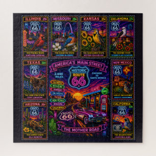 Puzzle Mapa de los estados de la carretera madre de neón