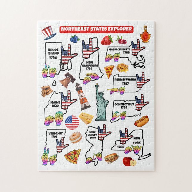 Puzzle Mapa de los Estados del Noreste 'Te Amo' (Vertical)