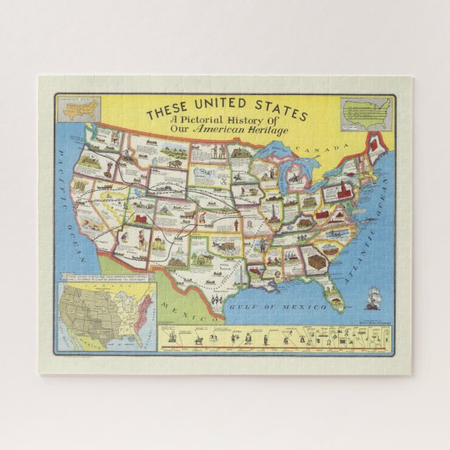 Puzzle Mapa de los Estados Unidos - Patrimonio americano (Horizontal)