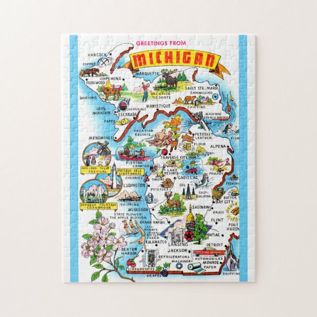 Puzzle Mapa de Michigan 11x14 (Vertical)