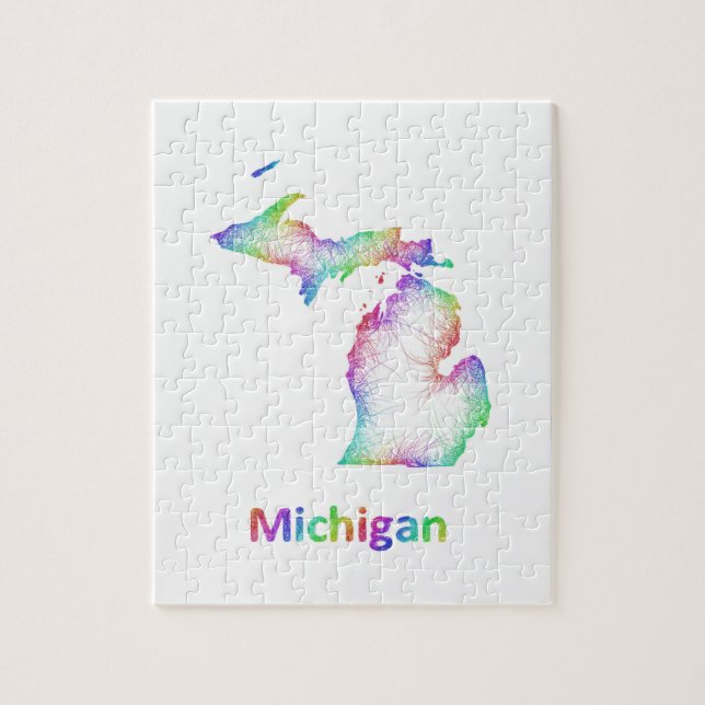 Puzzle Mapa de Michigan del arco iris (Vertical)