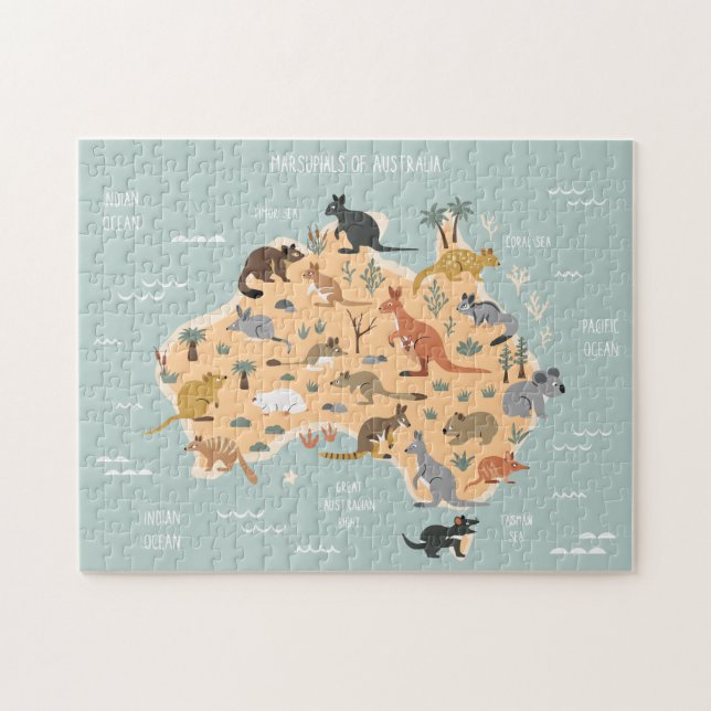 Puzzle Mapa de niños marsupiales australianos (Horizontal)