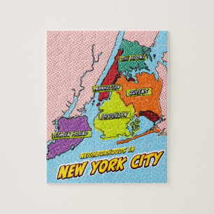 Puzzle Mapa de Nueva York ilustrado con Pop Art