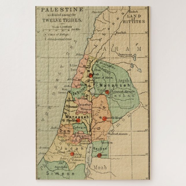 Puzzle Mapa de Palestina dividida por las 12 tribus de 18 (Vertical)