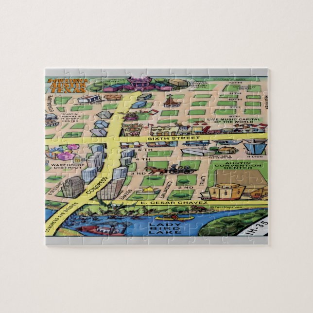 Puzzle Mapa de Personalizados del centro de Austin Texas (Horizontal)