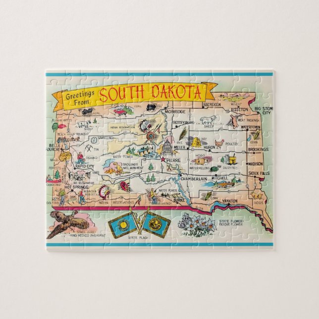 Puzzle Mapa de postales de Dakota del Sur (Horizontal)