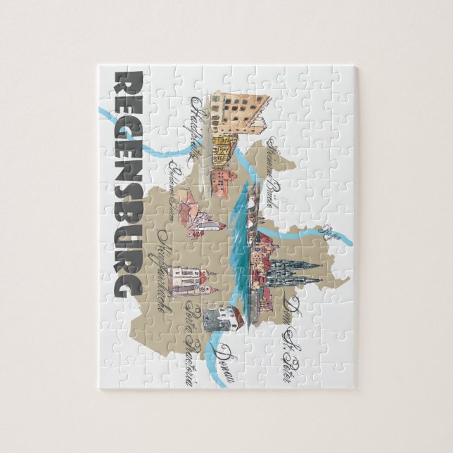 Puzzle Mapa de Regensburg Alemania (Vertical)