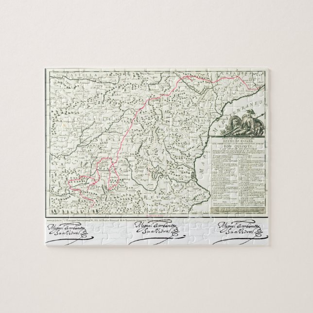 Puzzle Mapa de ruta del Don Quijote - firma de Cervantes (Horizontal)