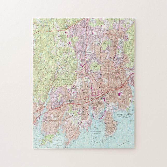 Puzzle Mapa de Stamford Connecticut (1987) (Vertical)