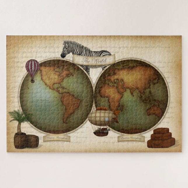 Puzzle Mapa de Steampunk del Neo-Victoriano World Travele (Horizontal)