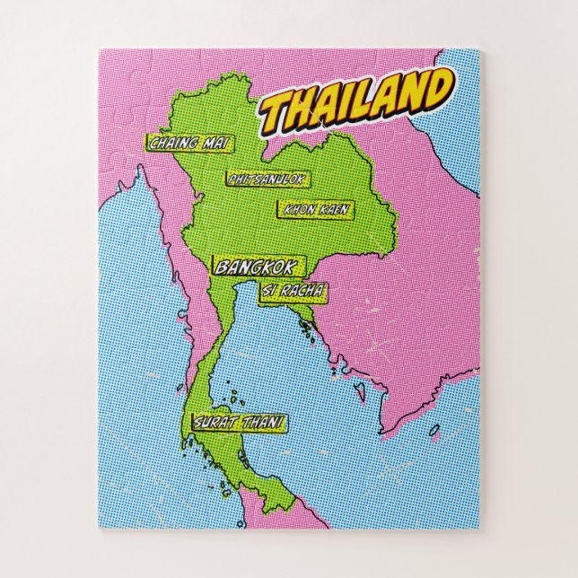 Puzzle Mapa de Tailandia ilustrado con arte pop (Vertical)